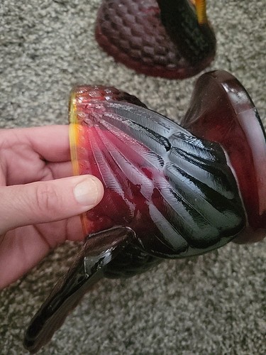 Plato de caramelo de pavo ámbar rojo vintage de vidrio de carnaval - Imagen 6 de 7