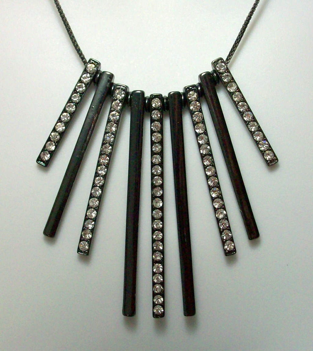 Chain Bar Necklace Statement Clear Rhinestones Pe… - image 8