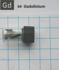 1 gram 99.9% Gadolinium metal pieces in glass vial element 64 sample
