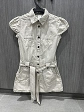 Target Girl Size 8 Beige Short Sleeve Dress With Belt Button Up Very Cute On