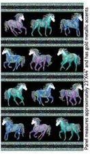 Horse Fabric Horsen Around Paisley Gold Accents Cotton Benartex 23"X44" Panel