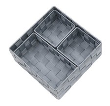 Image of Grey Woven Storage Baskets Set 4 Nestable Fabric Drawer Organiser Boxes