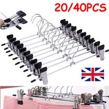 40Pcs Non Slip Strong Metal Clip Hangers Chrome Clothes Trouser Coat Skirt Rack
