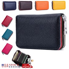 Men Women Genuine Leather Card Wallet Zipper ID Credit Card Holder Purse Handbag