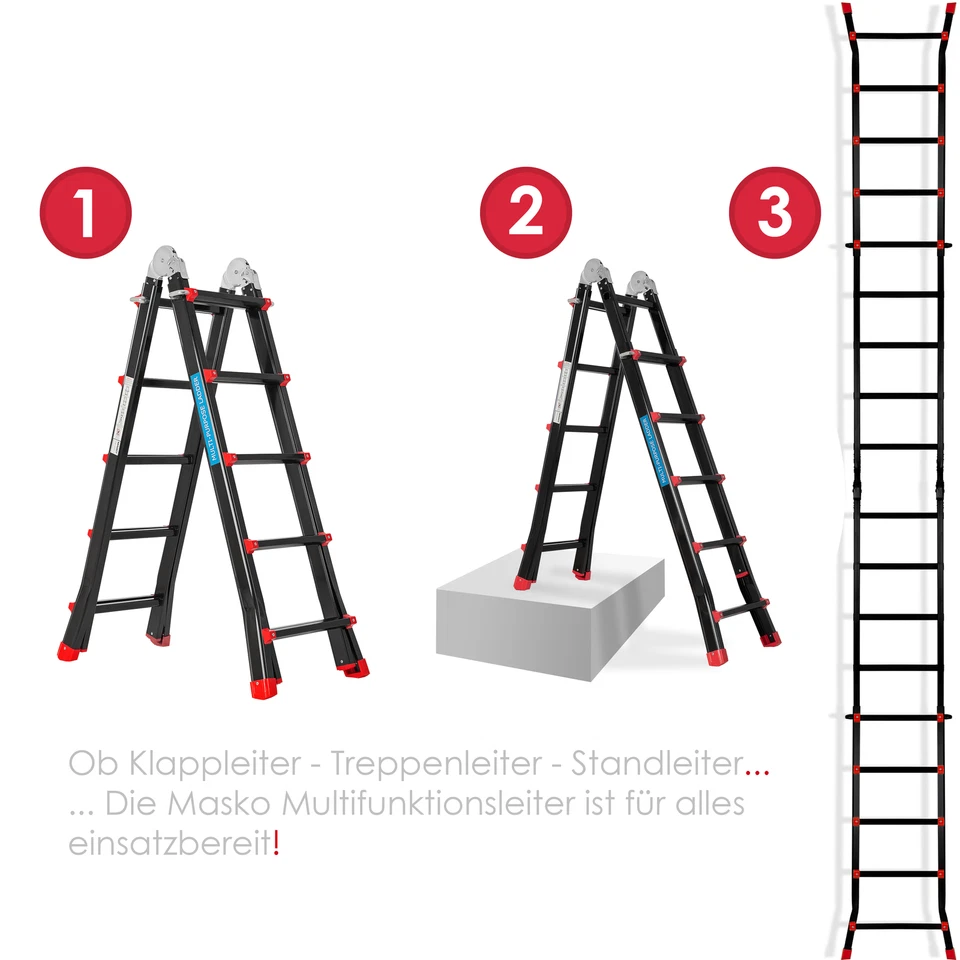 Masko®  Teleskopleiter Multifunktionsleiter Aluleiter Klappleiter Anlegeleiter  - Bild 2 von 4