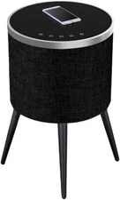 Black Glass End Table with Bluetooth Speaker, USB Outlets, Wireless Charging