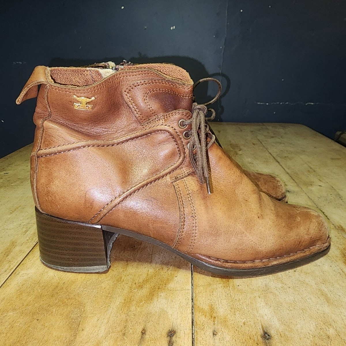 JOE SANCHEZ sz 39 8.5 Casual Ankle Booties Brown Leather Side Zip