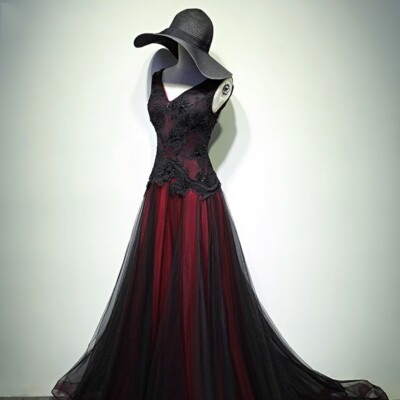 gothic black and red wedding dresses Vintage Satin Ball Gown Wedding... From Missbeautydress, $118.77 ensuring youll turn heads as you glide across the room Who's dreaming of this off-shoulder