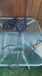 Vintage Horse harness Scotch Tops pair black leather w/toppers tack