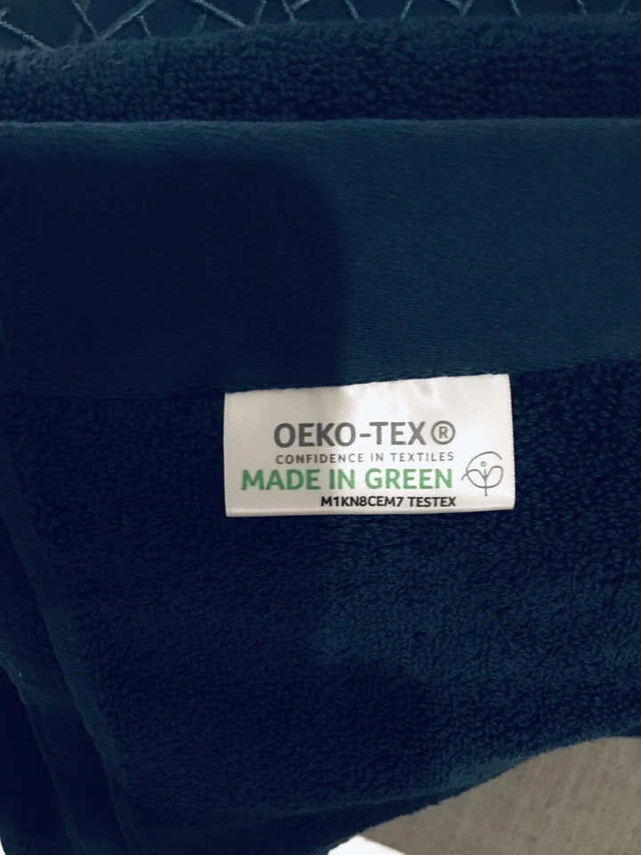 JUEGO DE TOALLAS BORDADAS DE 3 PAÑOS DE LAVADO NATORI CALADOS AZUL ABETO NUEVO CON ETIQUETAS Foto 3 de 4