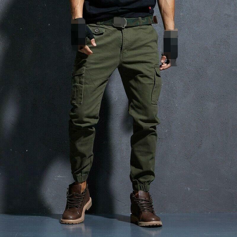 Mens Youth Cargo Ninth Pants Cotton Pockets Slim Fit Trousers Outdoor  Climbing