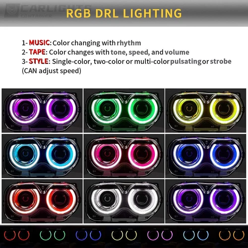 Juego de pares de faros VLAND RGB DRL para Dodge Challenger 2015-2023 luces delanteras - Imagen 11 de 13