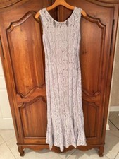 MOTHER OF THE BRIDE DRESS SILVER SIZE 8 SEQUIN LACE OVER SILK SPAGHETTI STRAP