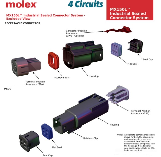 40 Amps Molex 2 Pin Connector 8 AWG W/ CPA Waterproof Kit Mx150l for