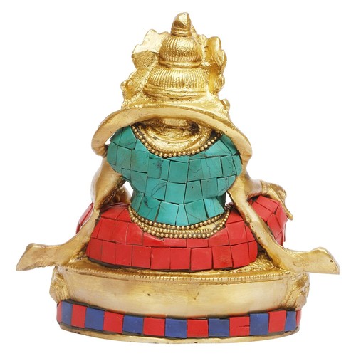 Kuber Statue Brass Lord Kubera Idol Treasure Wealth Stone Work Diwali Pooja 5.5" - Picture 5 of 5