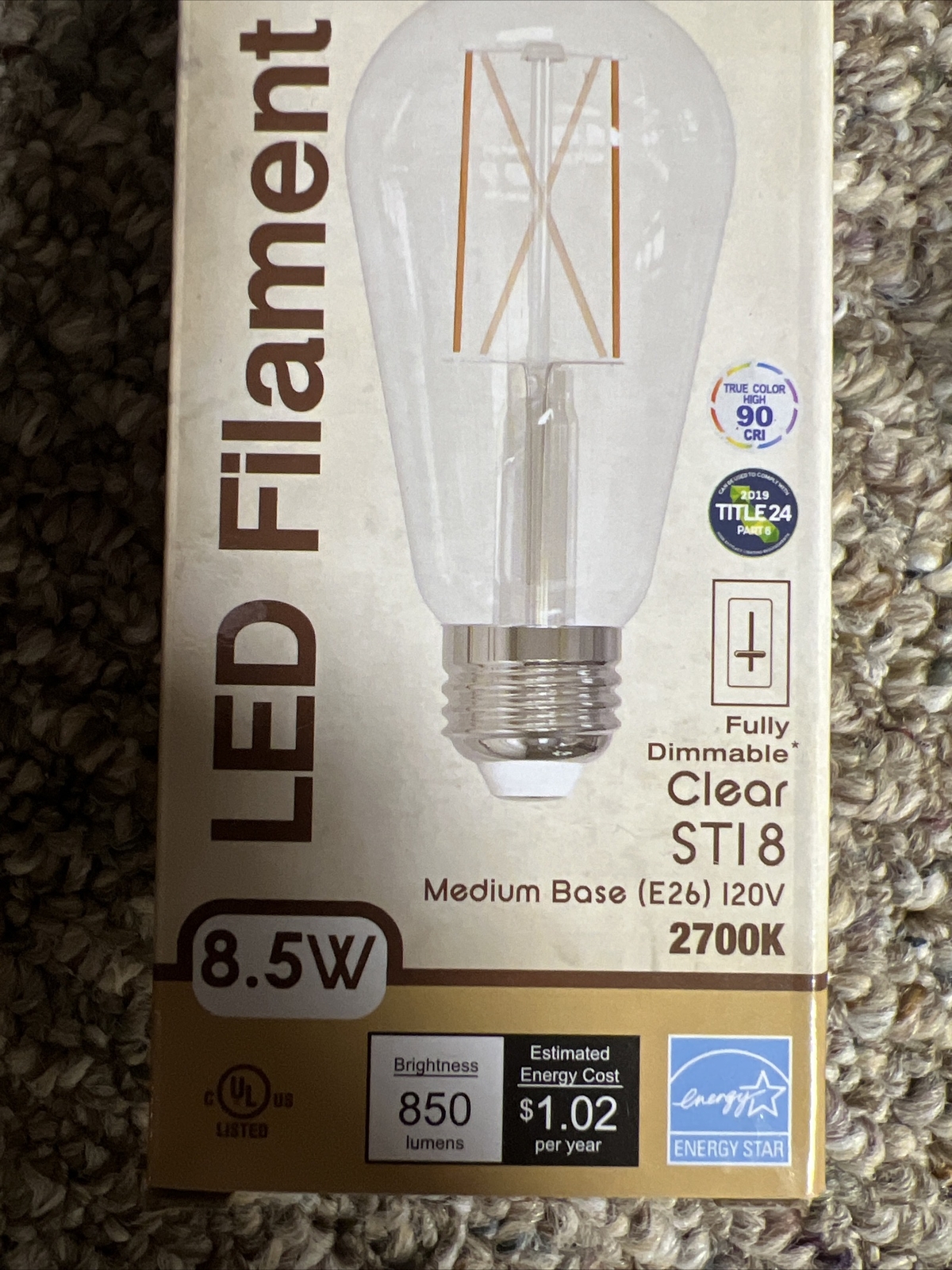 2 PACK: Bulbrite 776767, ST18 LED Filament Light Bulb 2700K 8.5 Watts 850 Lumens