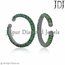 Genuine Chrome Diopside Ear Cuff Earrings 925 Sterling Silver Handmade Jewelry