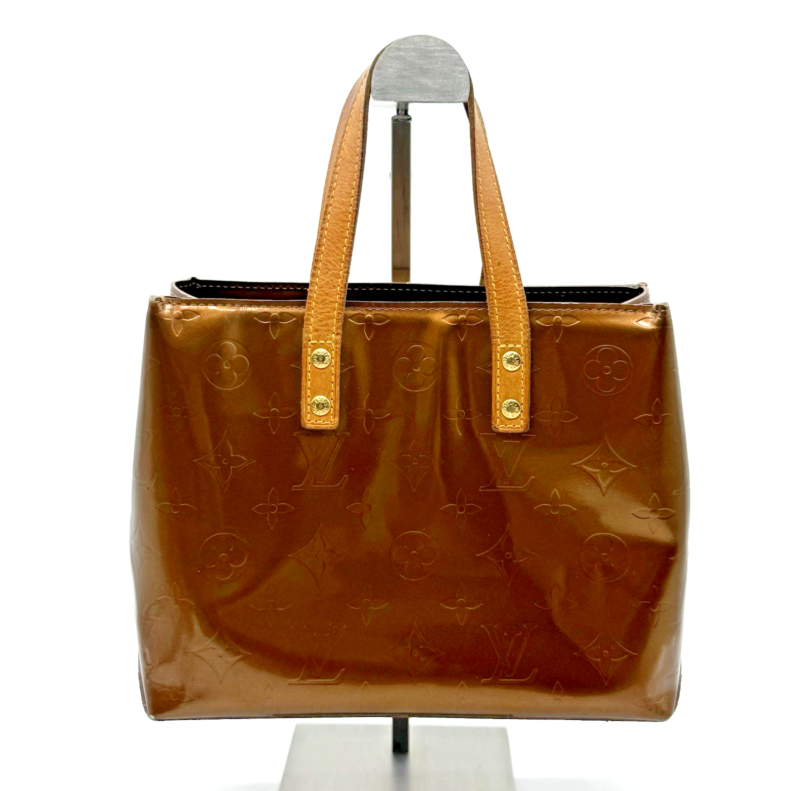 LOUIS VUITTON Authentic Monogram Vernis Reade PM Bronze Handbag