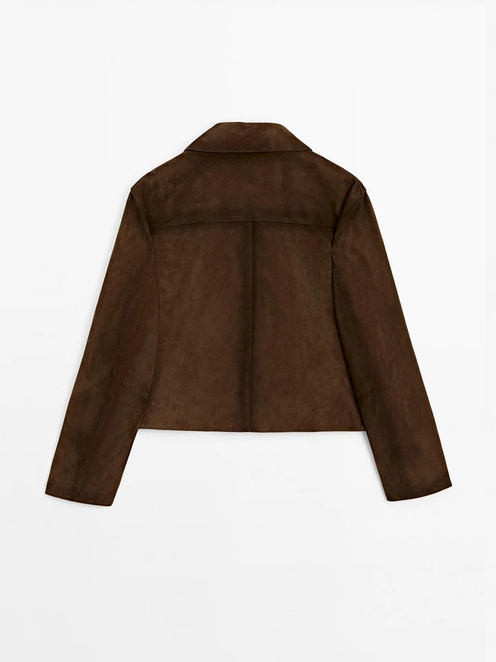 Women's Vintage 100% Real Suede Leather Jacket Brown Latest Cropped Jacket Coat - Image 4 of 4