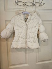 OshKosh B'gosh Toddler Girl White Puffer Jacket Fur Trim Hood 18 months
