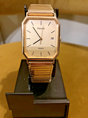 #ad STUNNING Vintage Pulsar V322 5130 Dress Tank Watch Sleek Gold Tone 80s 90s $59.99