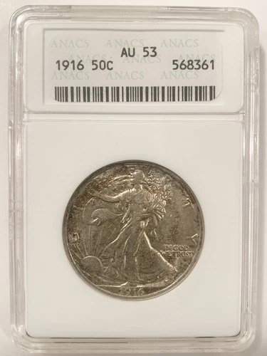 1916-P Walking Liberty Half Dollar Certified ANACS AU-53