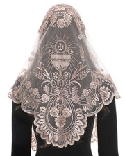 Church Mantilla Catholic Veil Champagne Holy Grail Embroidered Lace Chapel Ve...