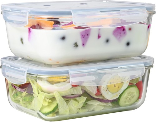 4pc Set - 8 Cup/64oz Large Glass Food Storage Containers with Lids Airtight M... - Picture 7 of 9