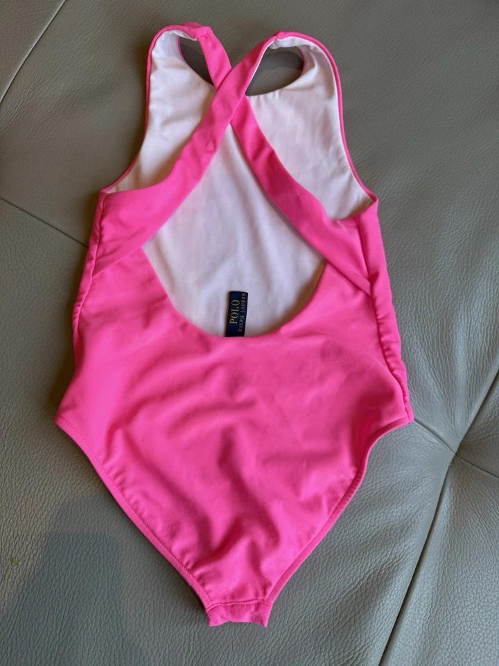 Traje de baño de una pieza Polo Ralph Lauren para niñas rosa brillante. Talla 4-5 Usado en Excelente Condición Foto 2 de 4