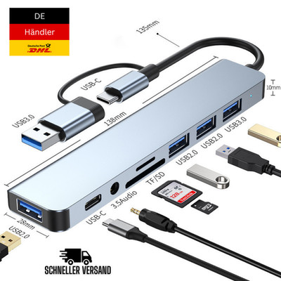   8-in-2 USB + Typ-C HUB Dockingstation mit Audio & Micro SD Leser für Laptop