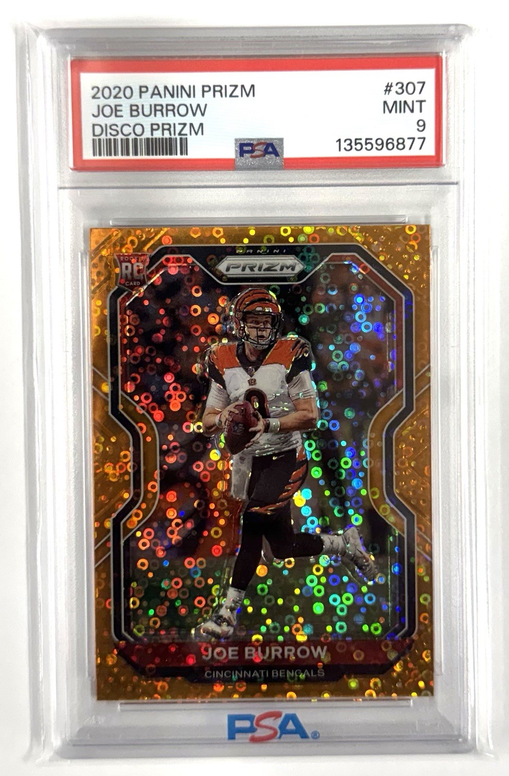 2020 Panini Prizm Rookie Joe Burrow #307 Orange Disco Prizm (RC) PSA 9