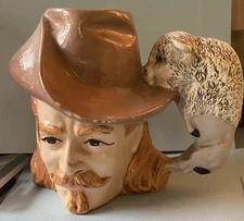 Vintage 1976 Handpainted Byron Molds Buffalo Bill W/ Buffalo Handle Ceramic Mug
