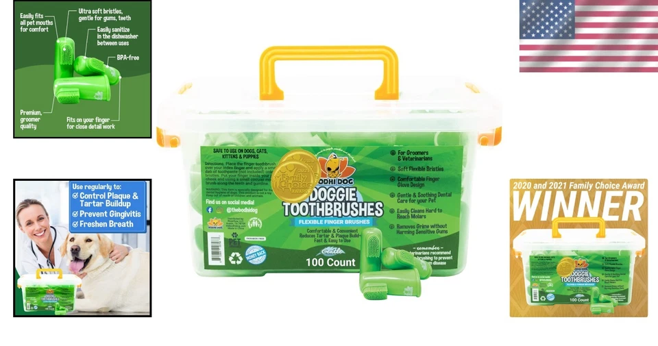 Gentle Finger Toothbrush for Dogs & Cats - 100 Count Soft Silicone Bristles - Image 2 of 4