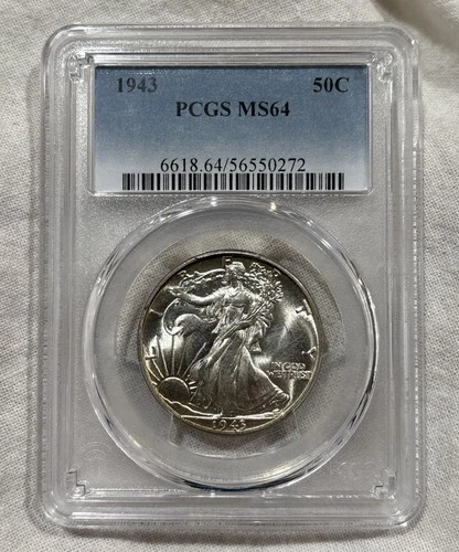 GRADED 1943 Walking Liberty Half Dollar PCGS MS64 Silver American Coin