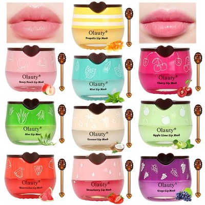 10Pcs Bee Lip Balm Honey Pot, Strawberry, Watermelon, Apple Lime, Cherry, Min...