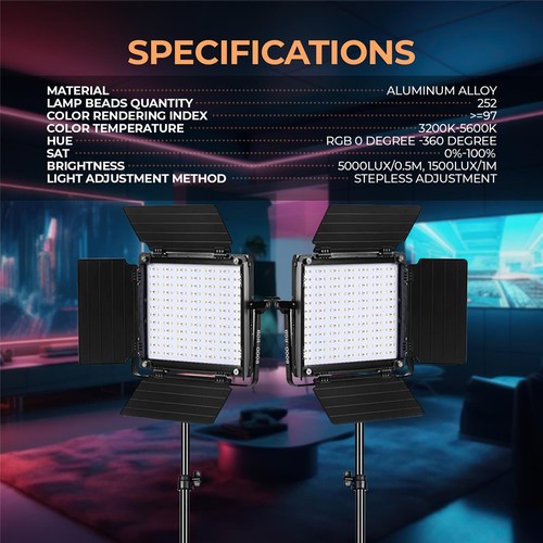 GVM 800D 40W Bi-Color RGB Studio Soft LED Panel 2-Light Kit, Bundle with Green E - Picture 9 of 10