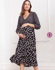 Seraphine Button Down Midi maternity nursing Dress Navy Size 12 Immaculate