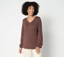 Belle by Kim Gravel Women's Top Sz L Slub Knit V Neck Blouson Brown A695190