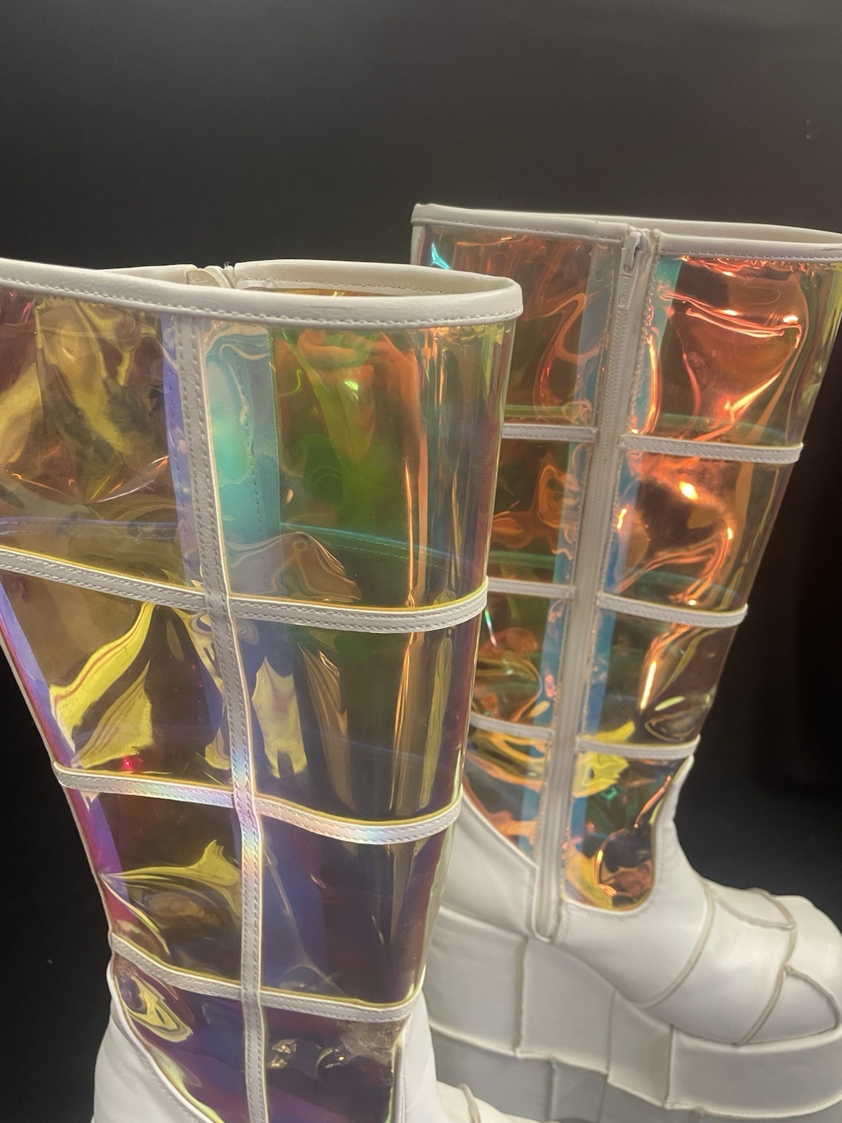 Demonia White Holographic Platform Boots Womens 7… - image 7