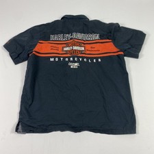 Harley-Davidson Shirt Mens XL Black Orange Button Up Work Mechanic Cozumel Oil