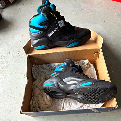 Reebok Pump Men s High Top Athletic Sneakers Leather Lace-Up Black/Blue