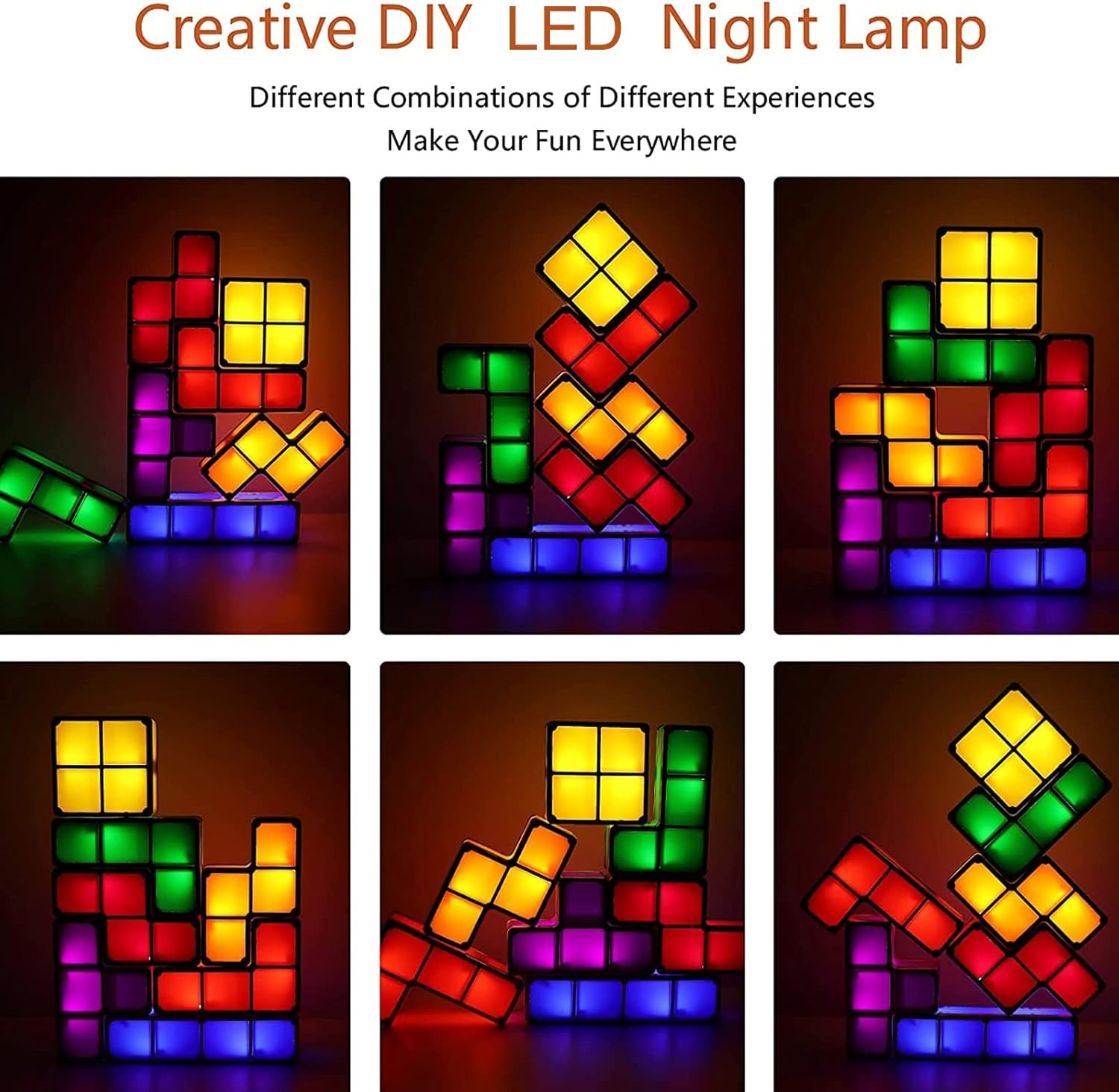 VEEKI Night Light for Kids, Stackable LED 7 Colors 3D Puzzles US Plug 
