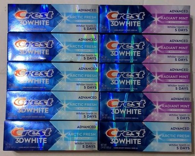 Crest 3D White  Whitening Toothpaste, (6 Radiant Mint +4 Arctic Fresh),Lot Of 10