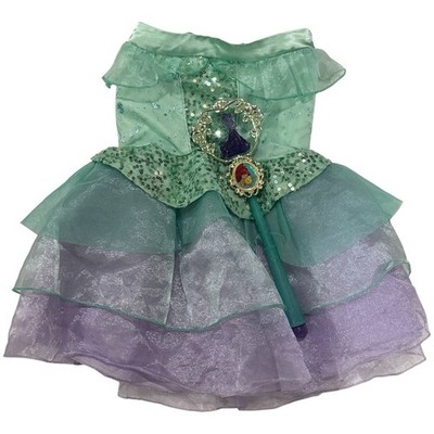Disney Store Ariel Costume Dress Girls 4 Green Purple Little Mermaid Wand Set
