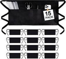 mwellewm Server Aprons 15 Packs 3 Pockets Black Half Waist