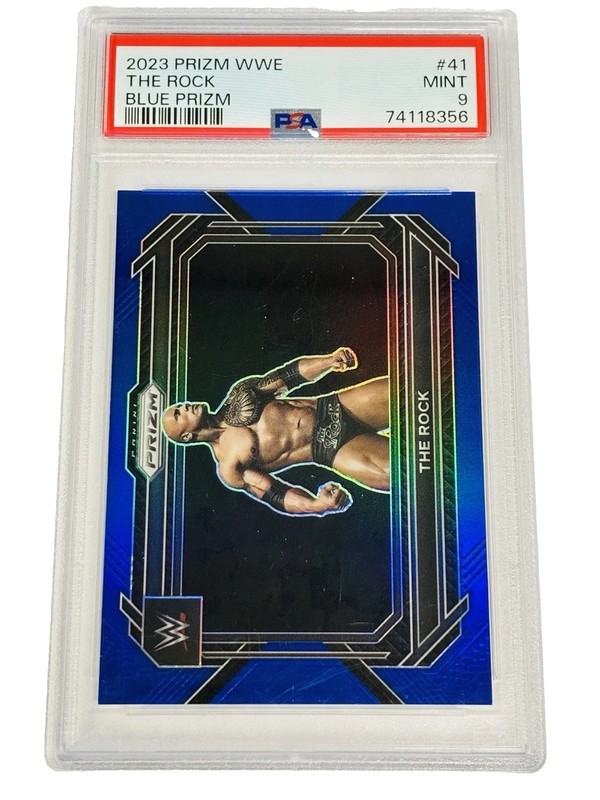 PSA 9 Mint 2023 Prizm WWE THE ROCK DWAYNE JOHNSON Wrestling Blue /199 No.41 #41