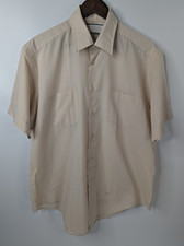Vtg Perma-Prest Sears Mens 16.5 Short Sleeve Beige Collared Shirt Button Pockets