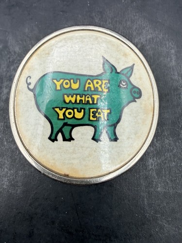 Vintage 1970 Pig Belt Buckle “You Are What You Eat.”. C1461