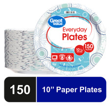 Great Value Disposable Paper Plates, 10", 150 Count