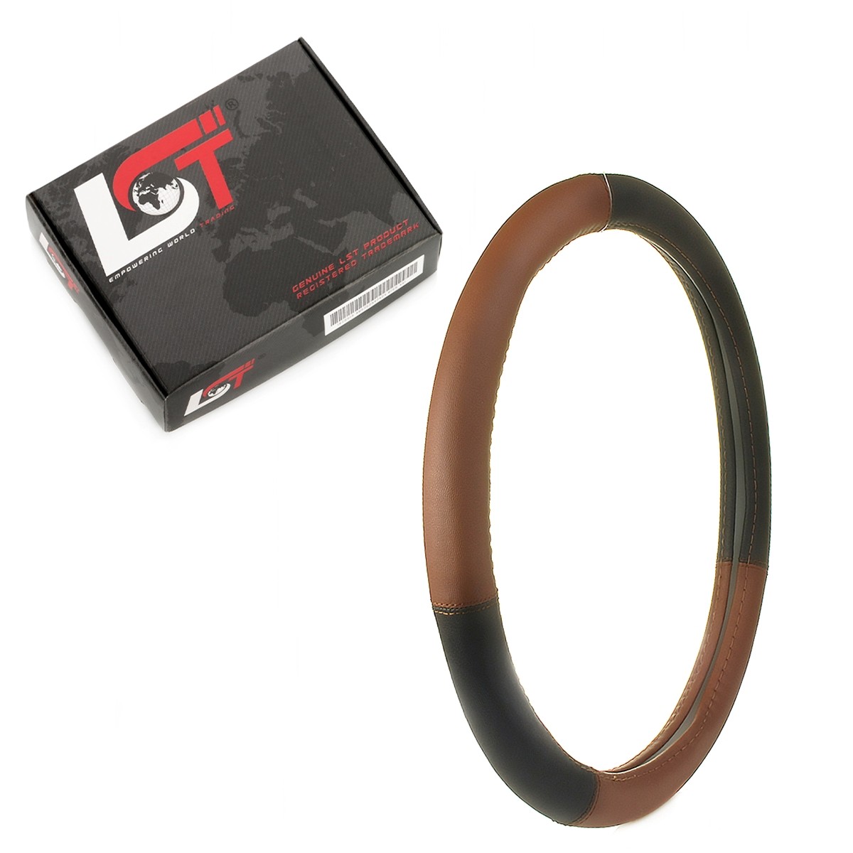 Steering Wheel Cover Ø 38X8.2Cm / 15X3 Inch Brown Black For Alfa Romeo